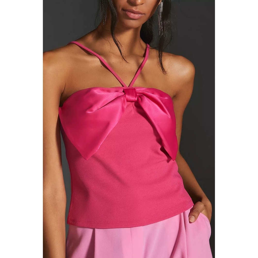 Maeve Anthropologie Tank Top Small Pink Bow Front Halter Cross